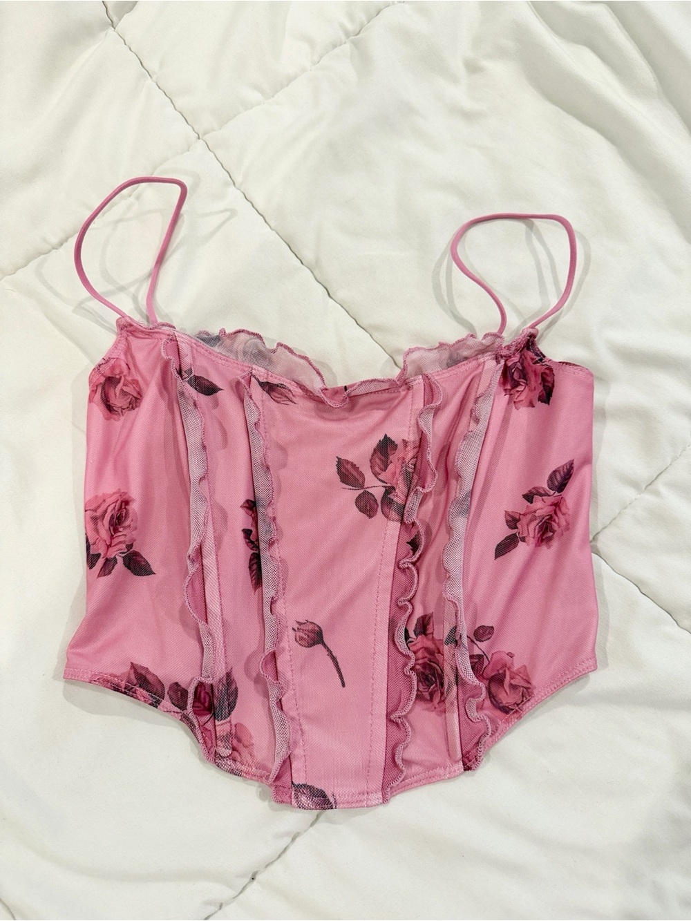 Princess Polly Pink Floral Lace-Trim Bustier